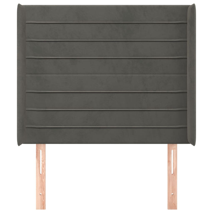 sengegavl med kanter 93x16x118/128 cm fløjl mørkegrå