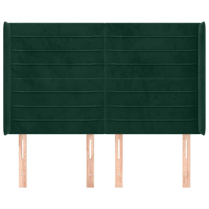 sengegavl med kanter 147x16x118/128 cm fløjl mørkegrøn