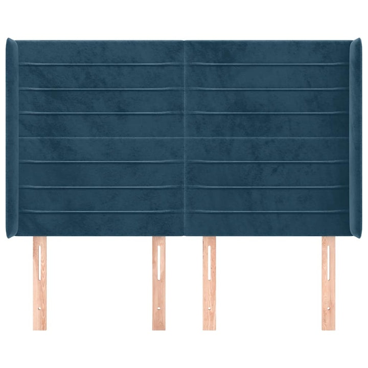 sengegavl med kanter 147x16x118/128 cm fløjl mørkeblå