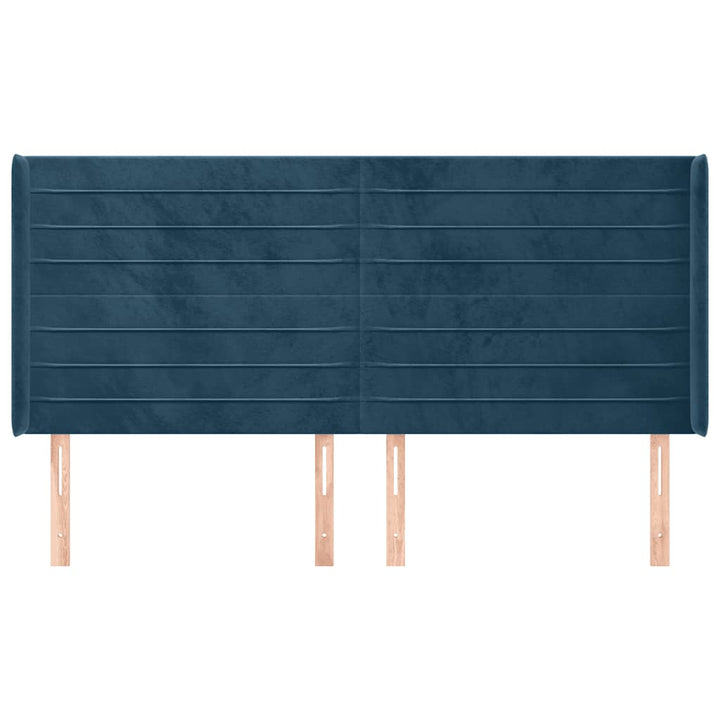 sengegavl med kanter 163x16x118/128 cm fløjl mørkeblå
