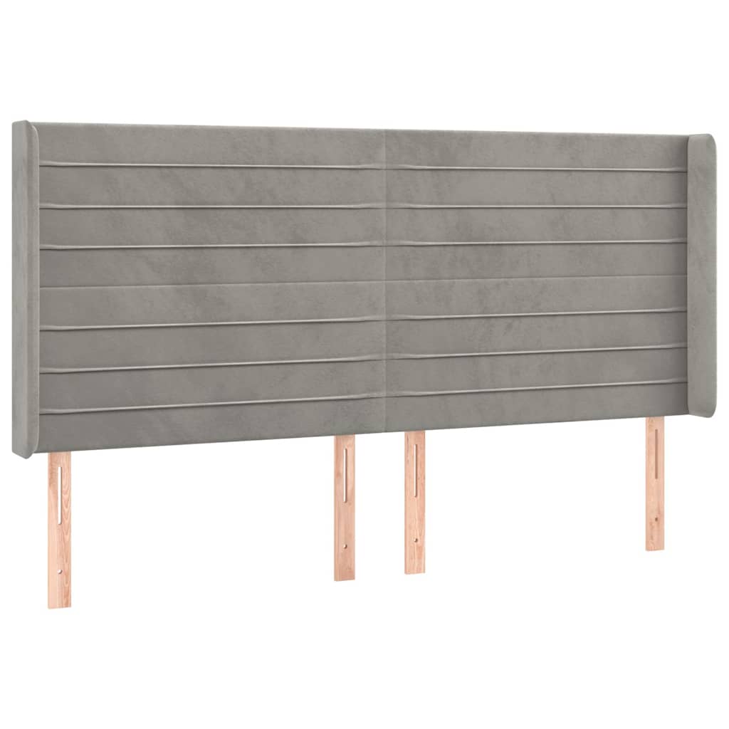 sengegavl med kanter 183x16x118/128 cm fløjl lysegrå