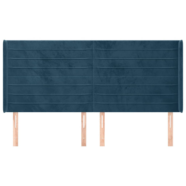 sengegavl med kanter 203x16x118/128 cm fløjl mørkeblå