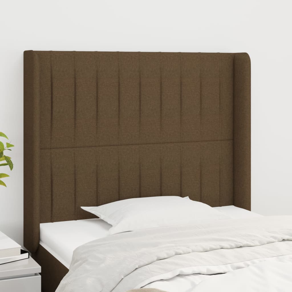 sengegavl med kanter 83x16x118/128 cm stof mørkebrun