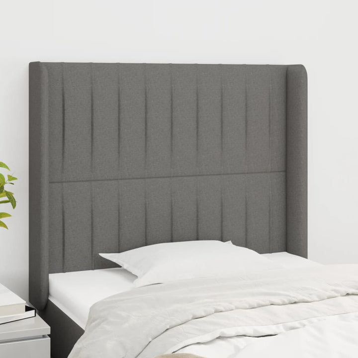 sengegavl med kanter 93x16x118/128 cm stof mørkegrå