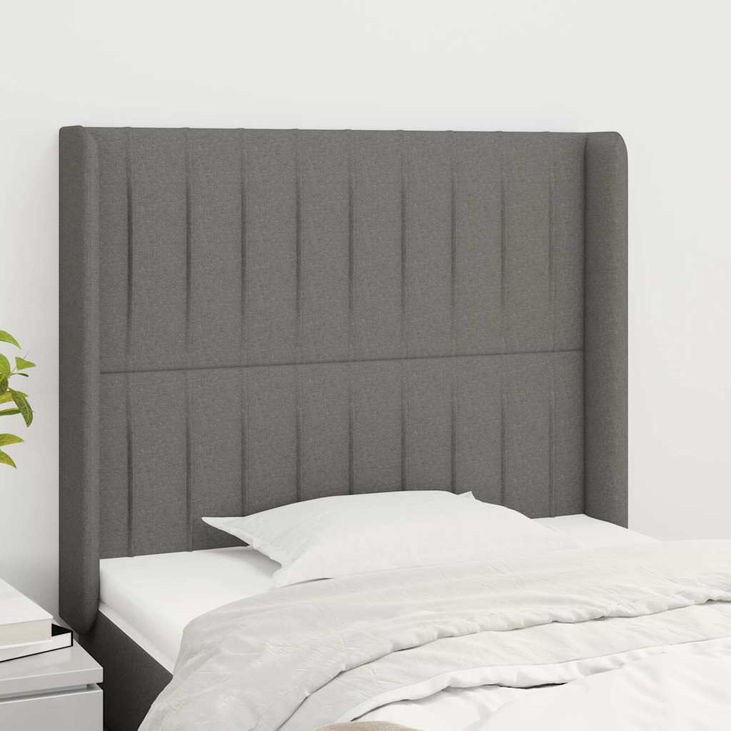 sengegavl med kanter 93x16x118/128 cm stof mørkegrå
