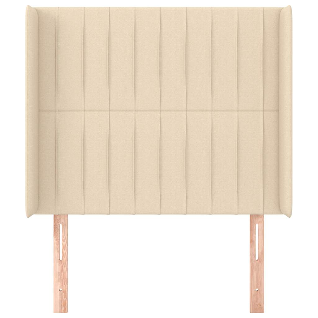 sengegavl med kanter 93x16x118/128 cm stof cremefarvet