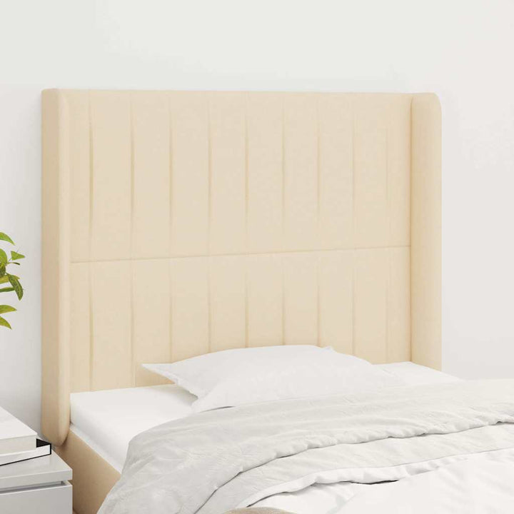 sengegavl med kanter 93x16x118/128 cm stof cremefarvet