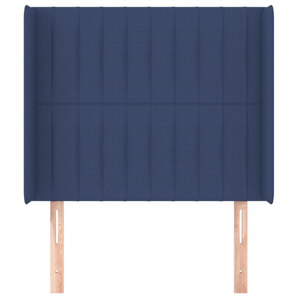 sengegavl med kanter 93x16x118/128 cm stof blå