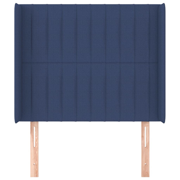 sengegavl med kanter 93x16x118/128 cm stof blå