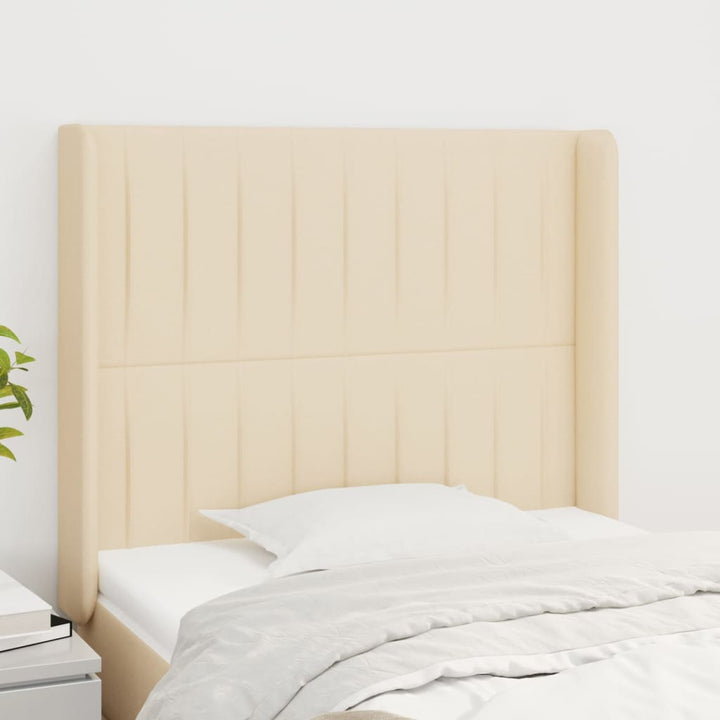 sengegavl med kanter 103x16x118/128 cm stof cremefarvet