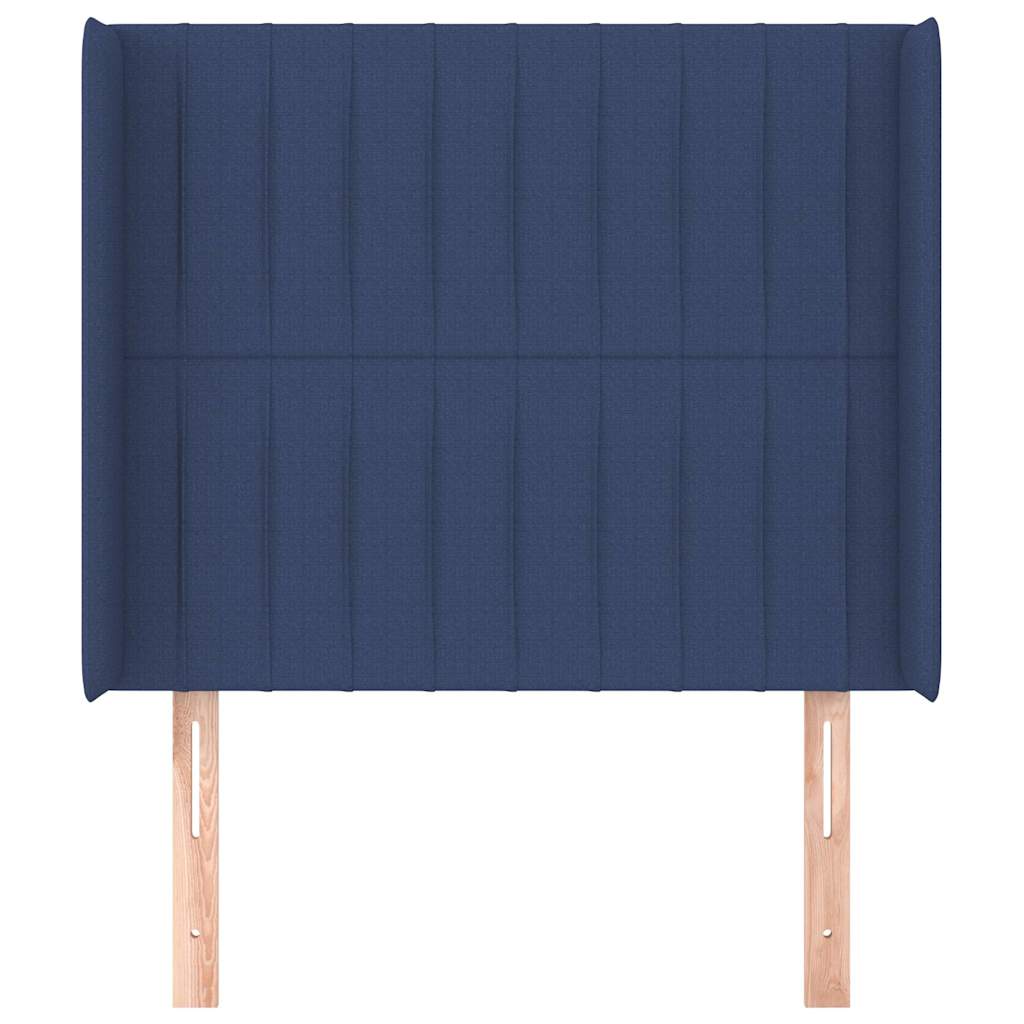 sengegavl med kanter 103x16x118/128 cm stof blå