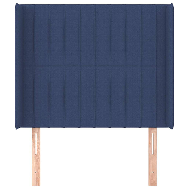 sengegavl med kanter 103x16x118/128 cm stof blå