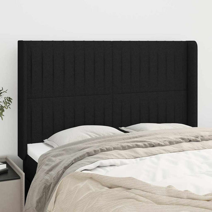 sengegavl med kanter 147x16x118/128 cm stof sort