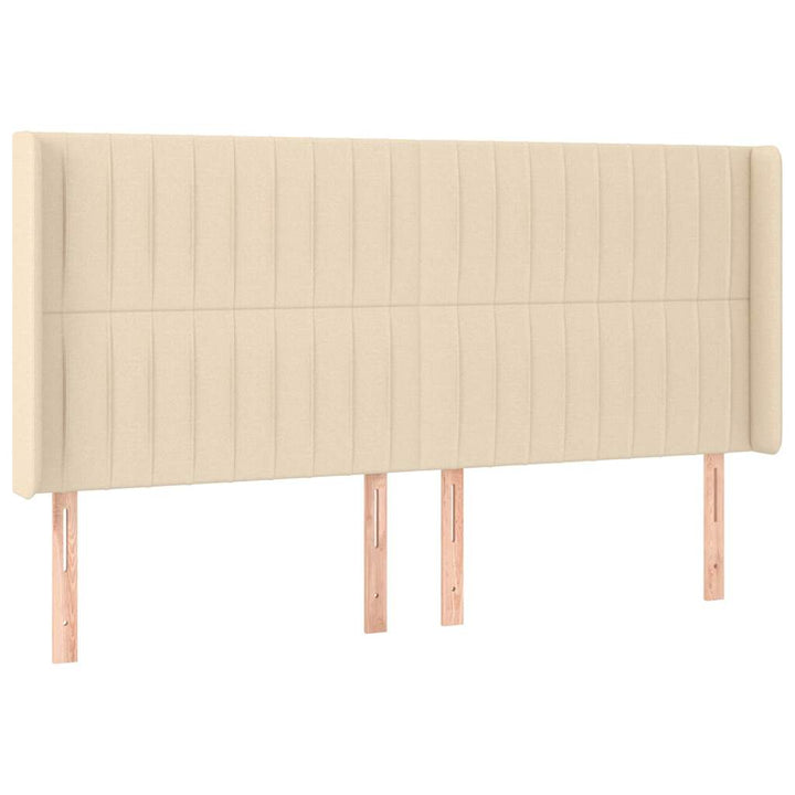 sengegavl med kanter 183x16x118/128 cm stof cremefarvet