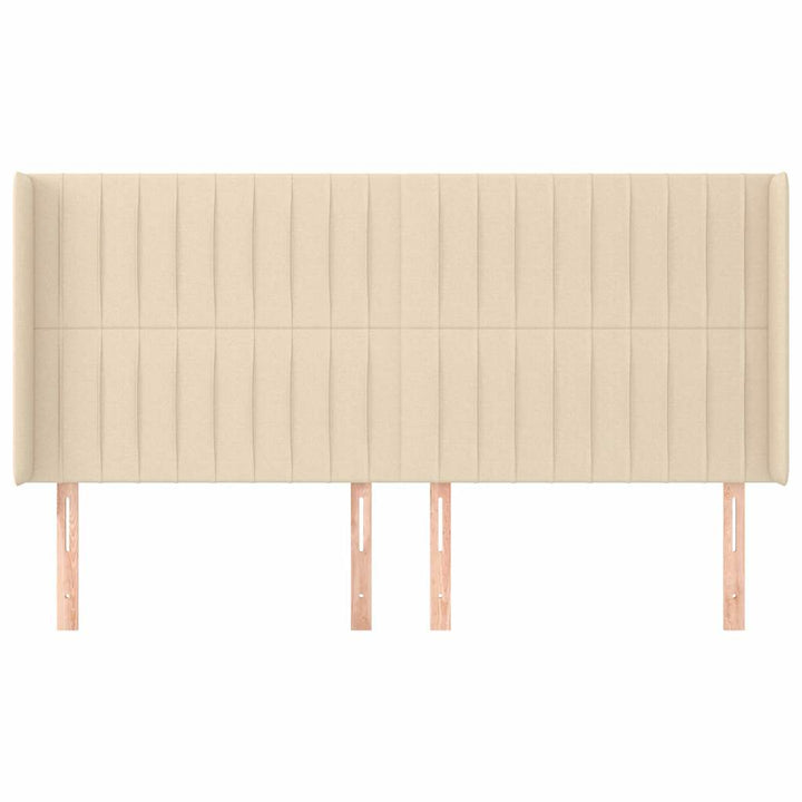 sengegavl med kanter 183x16x118/128 cm stof cremefarvet