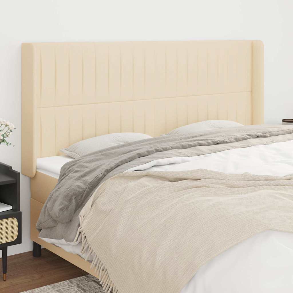 sengegavl med kanter 183x16x118/128 cm stof cremefarvet