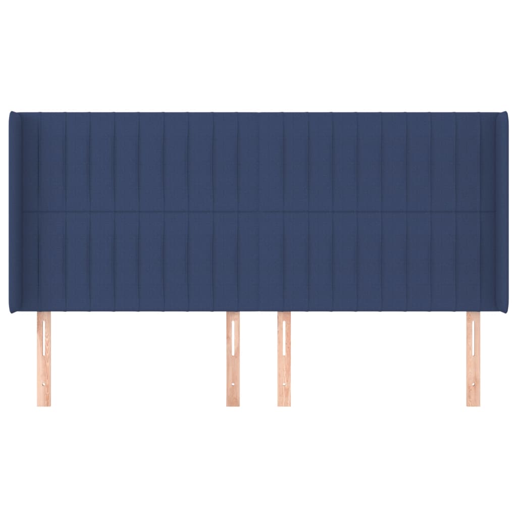 sengegavl med kanter 183x16x118/128 cm stof blå