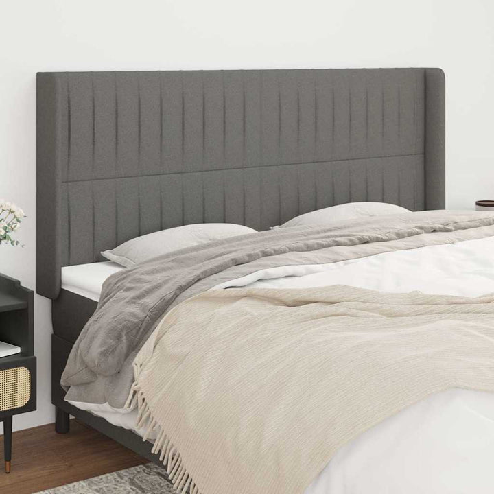 sengegavl med kanter 203x16x118/128 cm stof mørkegrå