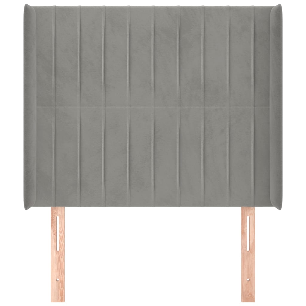 sengegavl med kanter 83x16x118/128 cm fløjl lysegrå