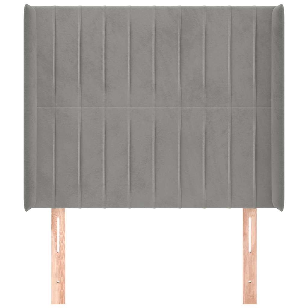 sengegavl med kanter 83x16x118/128 cm fløjl lysegrå