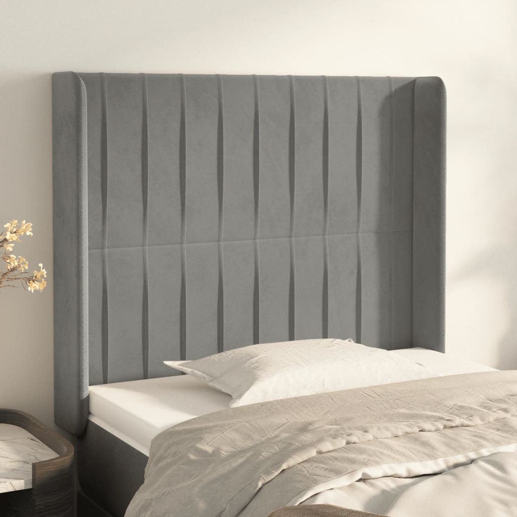 sengegavl med kanter 83x16x118/128 cm fløjl lysegrå