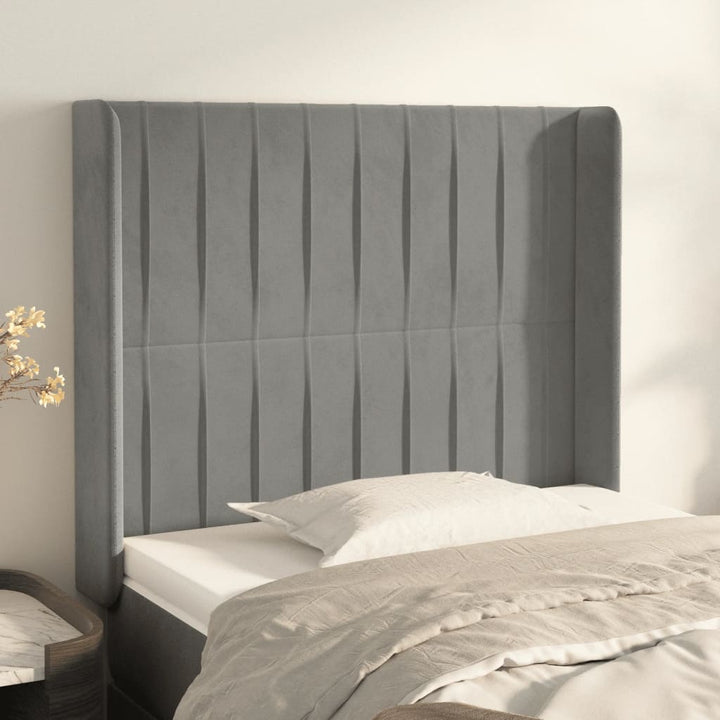 sengegavl med kanter 83x16x118/128 cm fløjl lysegrå