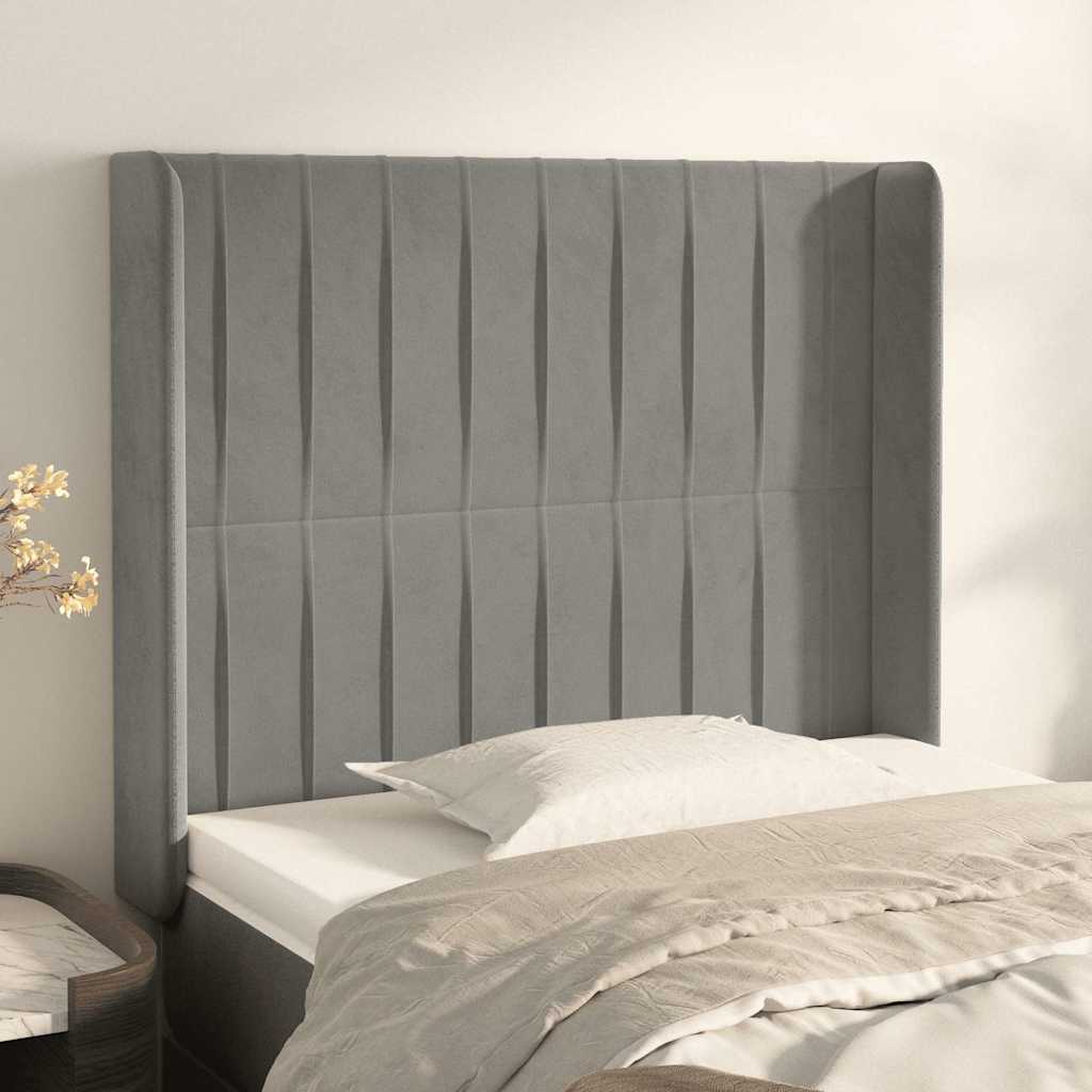 sengegavl med kanter 83x16x118/128 cm fløjl lysegrå