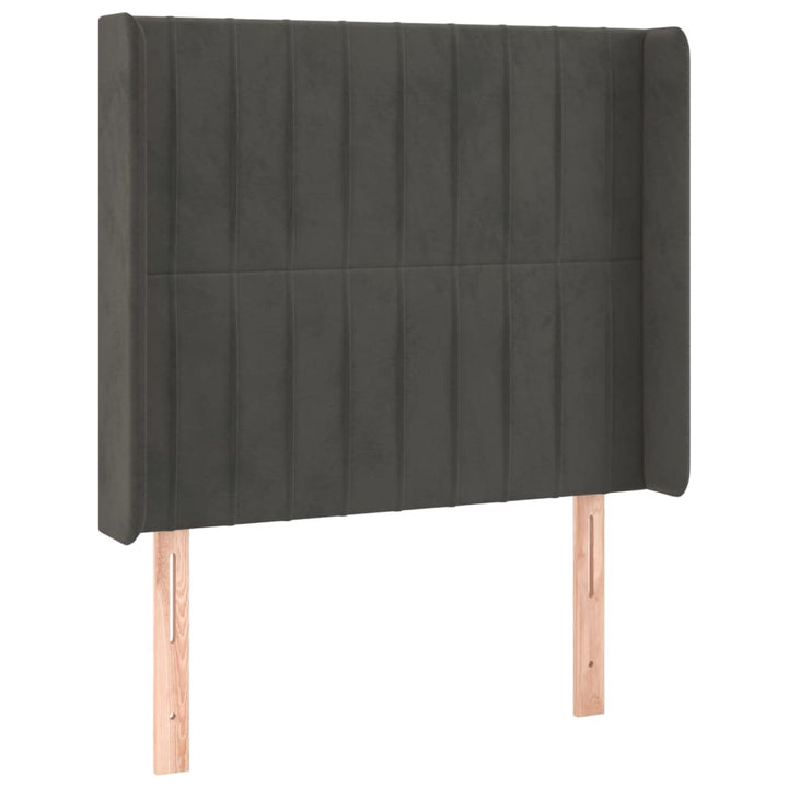 sengegavl med kanter 83x16x118/128 cm fløjl mørkegrå