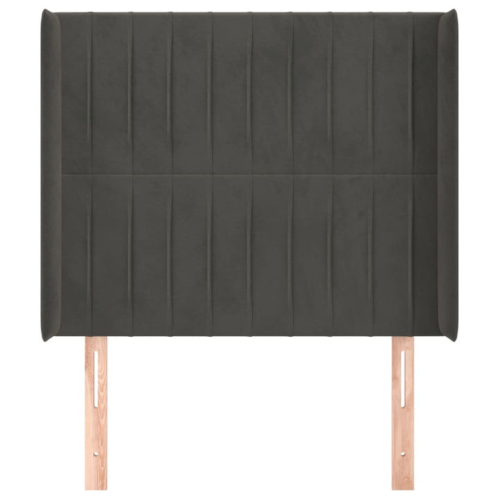 sengegavl med kanter 83x16x118/128 cm fløjl mørkegrå
