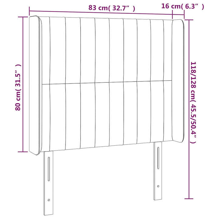 sengegavl med kanter 83x16x118/128 cm fløjl mørkeblå