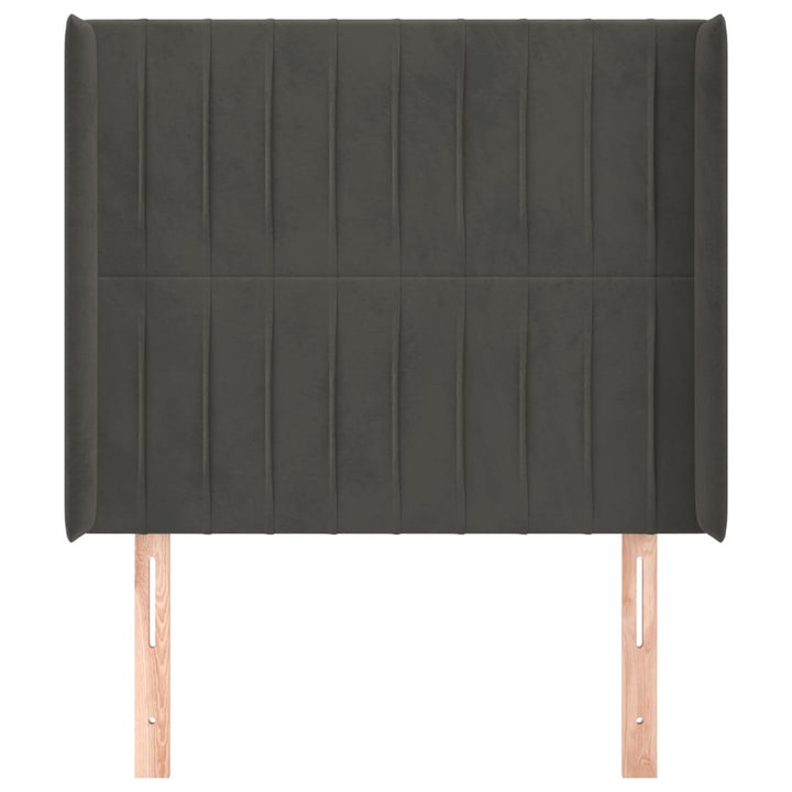 sengegavl med kanter 93x16x118/128 cm fløjl mørkegrå