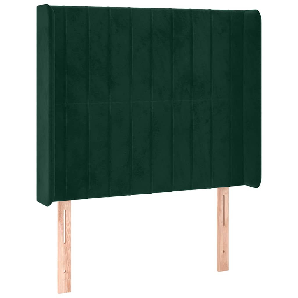 sengegavl med kanter 93x16x118/128 cm fløjl mørkegrøn