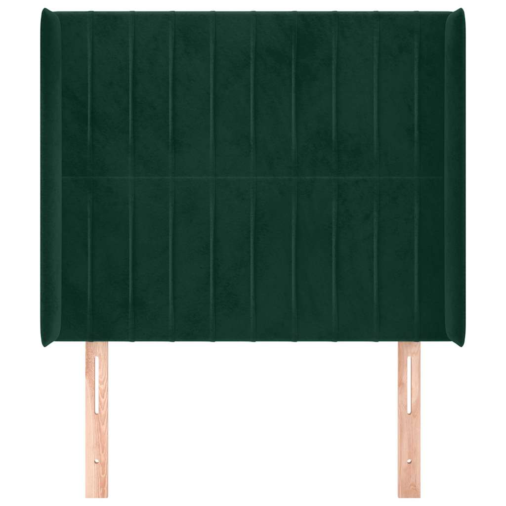 sengegavl med kanter 93x16x118/128 cm fløjl mørkegrøn