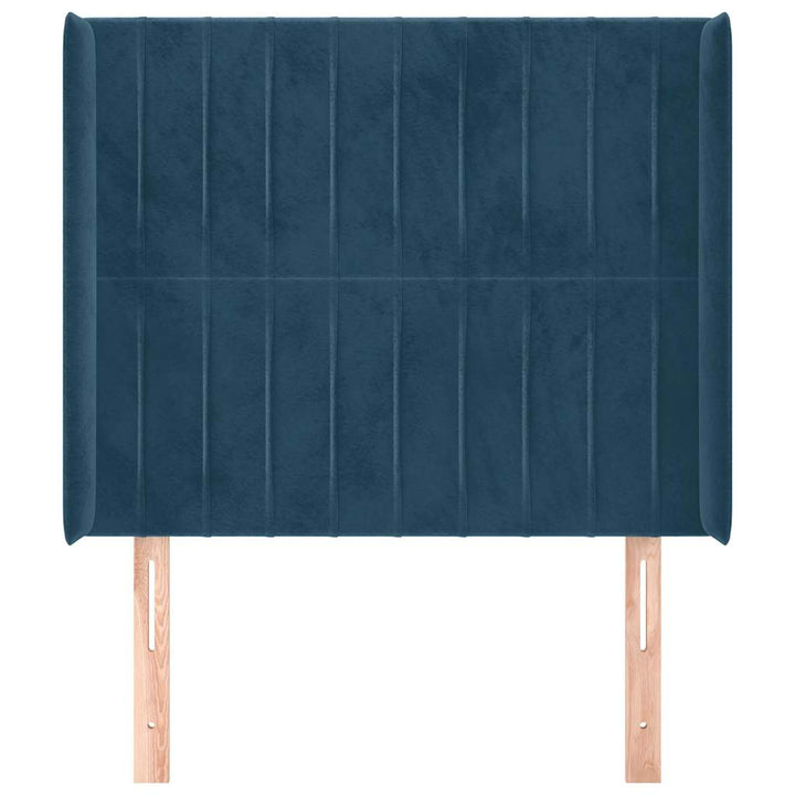 sengegavl med kanter 93x16x118/128 cm fløjl mørkeblå