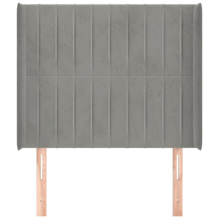 sengegavl med kanter 103x16x118/128 cm fløjl lysegrå