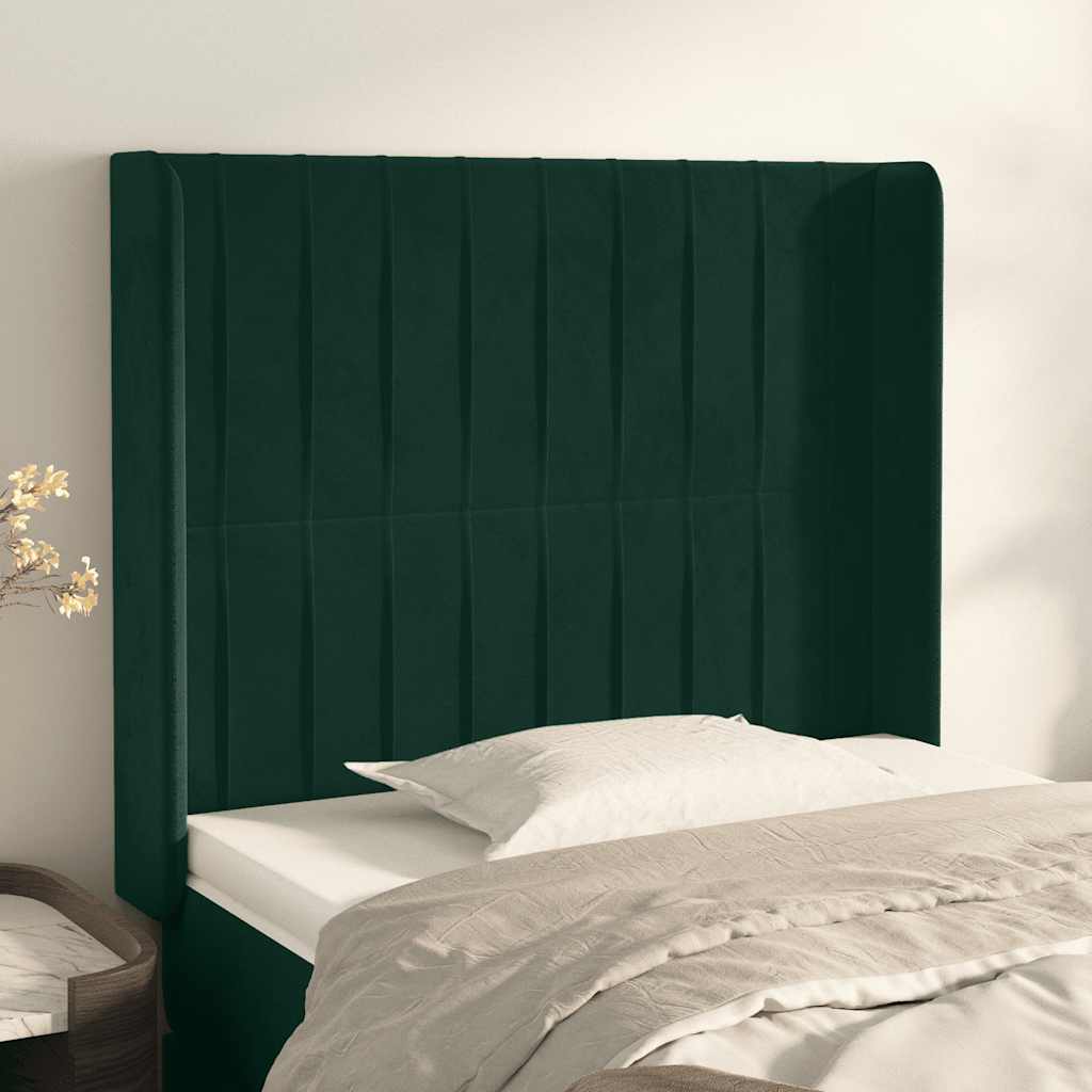 sengegavl med kanter 103x16x118/128 cm fløjl mørkegrøn