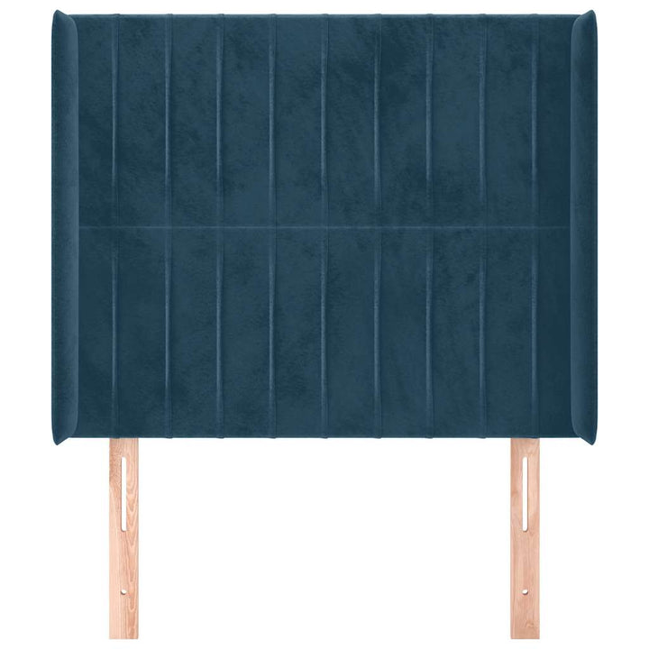 sengegavl med kanter 103x16x118/128 cm fløjl mørkeblå
