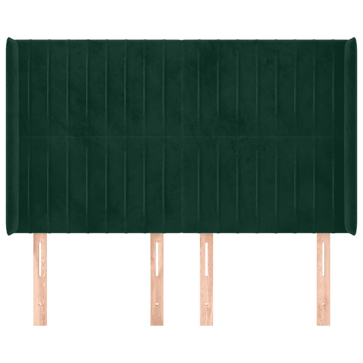 sengegavl med kanter 147x16x118/128 cm fløjl mørkegrøn