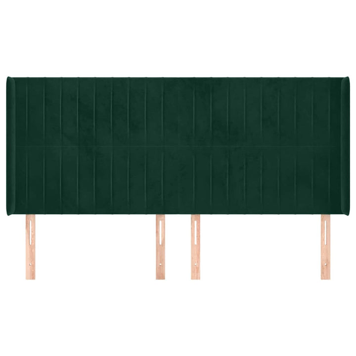 sengegavl med kanter 163x16x118/128 cm fløjl mørkegrøn