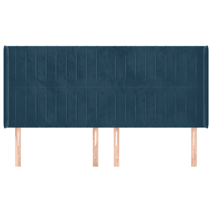 sengegavl med kanter 163x16x118/128 cm fløjl mørkeblå