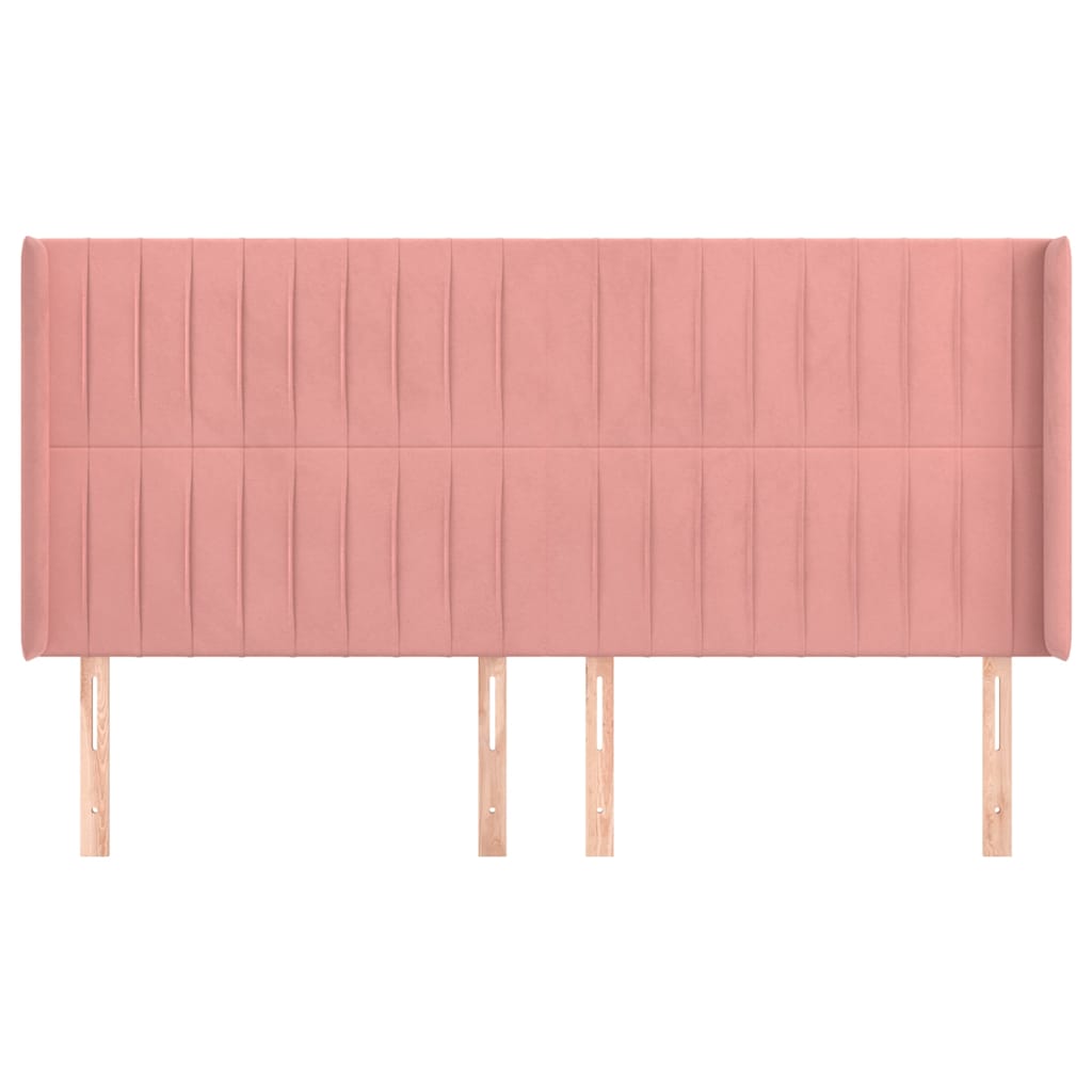 sengegavl med kanter 163x16x118/128 cm fløjl lyserød