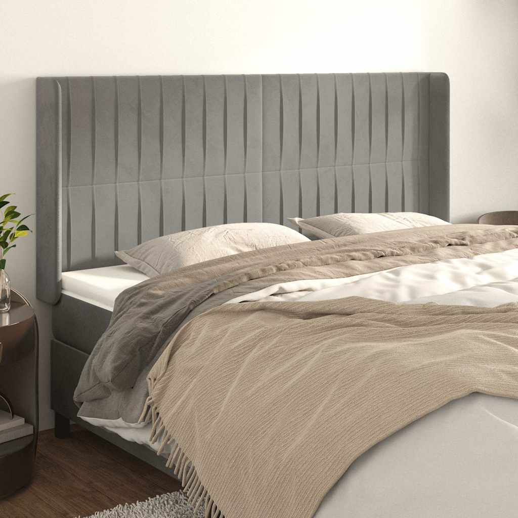 sengegavl med kanter 183x16x118/128 cm fløjl lysegrå