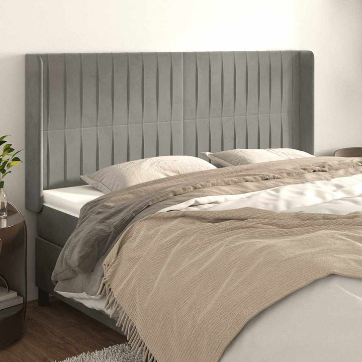 sengegavl med kanter 183x16x118/128 cm fløjl lysegrå