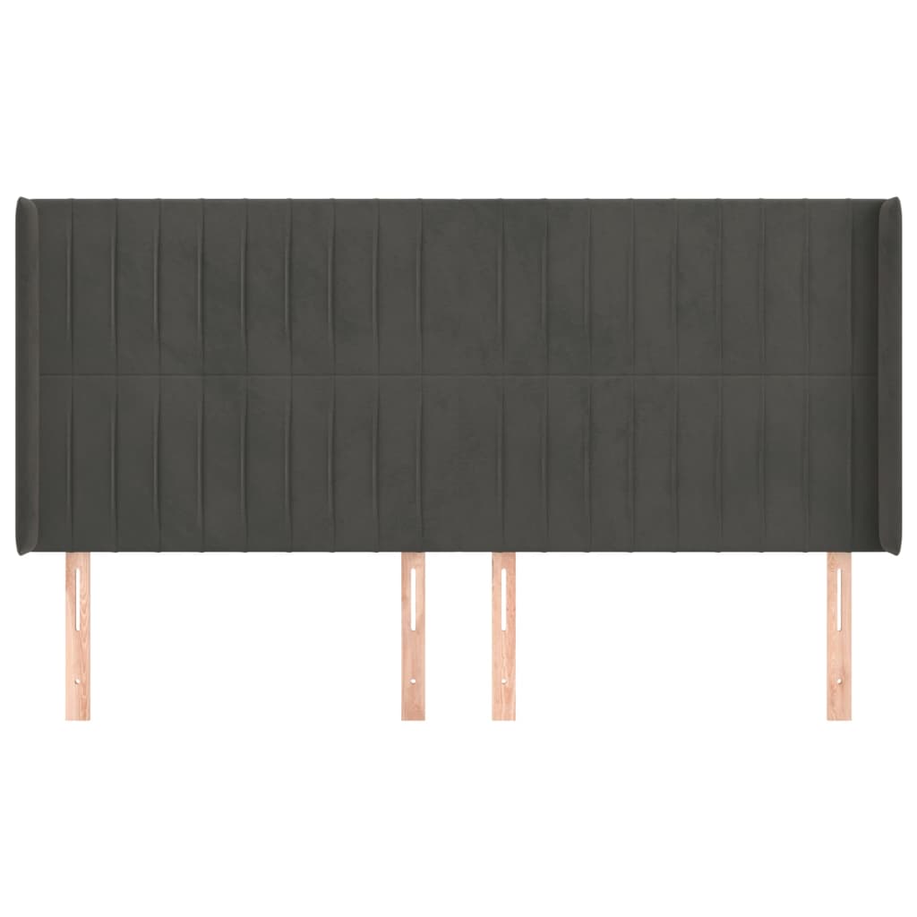 sengegavl med kanter 183x16x118/128 cm fløjl mørkegrå