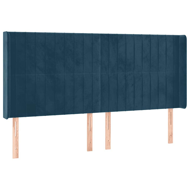 sengegavl med kanter 183x16x118/128 cm fløjl mørkeblå