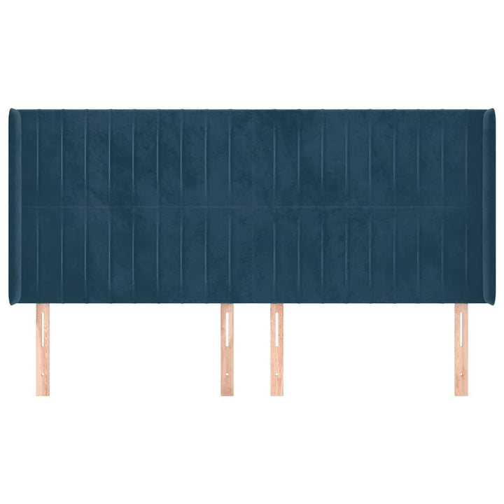 sengegavl med kanter 183x16x118/128 cm fløjl mørkeblå