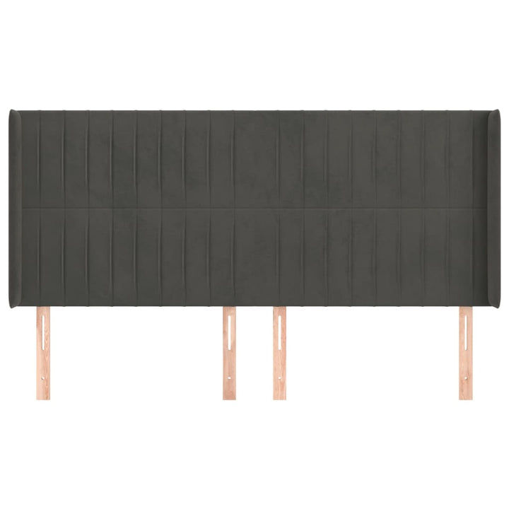sengegavl med kanter 203x16x118/128 cm fløjl mørkegrå