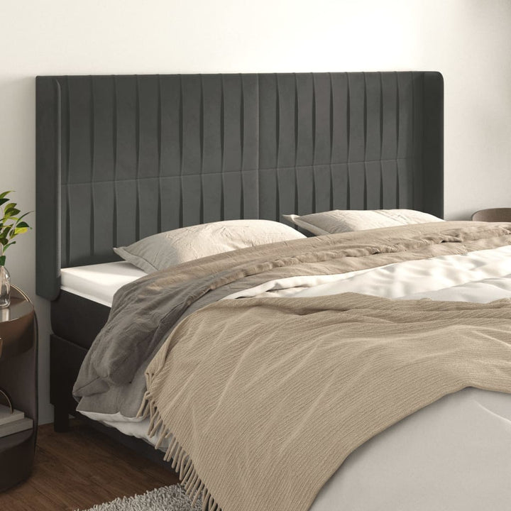 sengegavl med kanter 203x16x118/128 cm fløjl mørkegrå