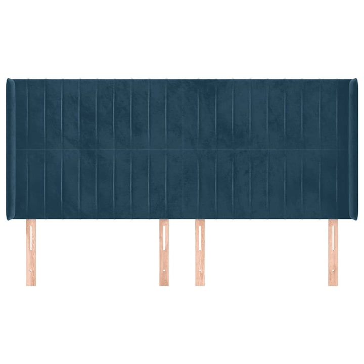 sengegavl med kanter 203x16x118/128 cm fløjl mørkeblå