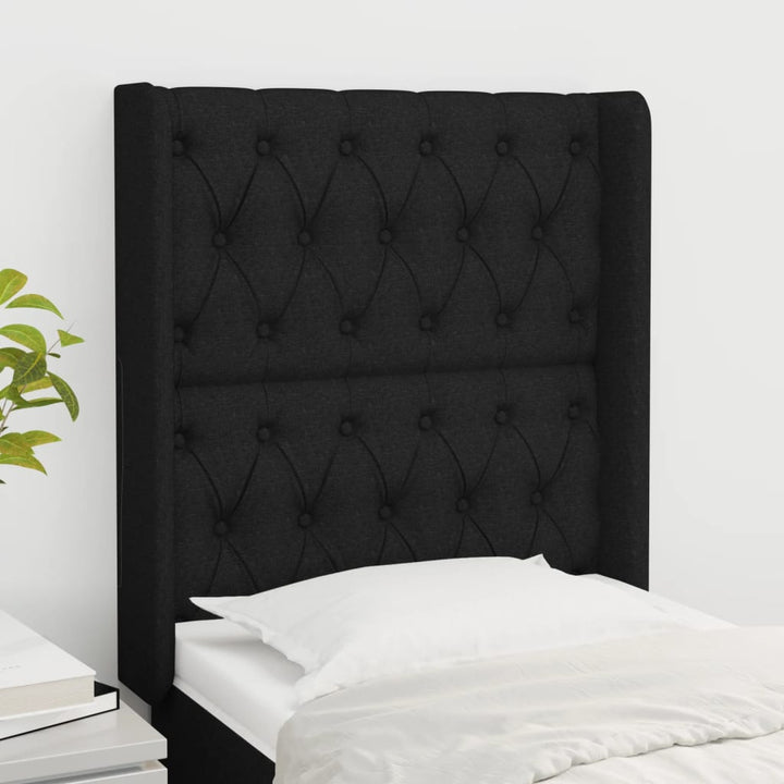 sengegavl med kanter 83x16x118/128 cm stof sort